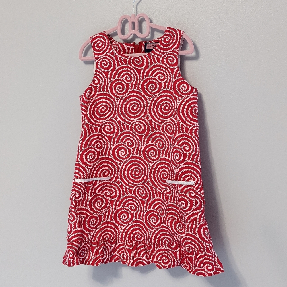Vineyard Vines Girls Red Rope Swirl Nautical Pattern Dress
